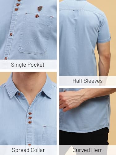 Image of Kuons Avenue Men's Denim Casual Shirt | Regular Fit | Half Sleeves | Spread Collar | Stylish Denim Shirt for Men
