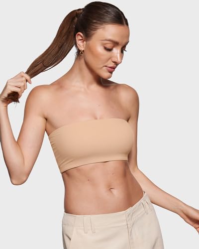 Image of INLYRIC Women's Inbarely Strapless Bandeau Bra Bralette Tube Top Seamless Comfortable Stretchy Non Padded Bras Tops