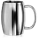 COM-FOUR® Taza de acero inoxidable XL - Taza de 400 ml de acero inoxidable - Taza de camping de doble pared y sin BPA (color plata - brillante)