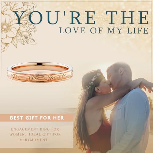 Vintage Wedding Band for Women, 925 Sterling Silver Carved Ring Plain Engagement Rings for Women Stacking Promise Ring for Her Wedding Rings Size 3-104