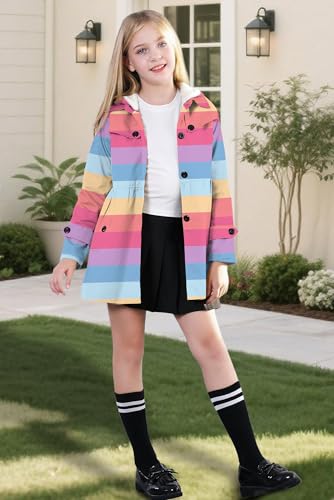 Image of Betusline Girl's Single Breasted Trench Coat Hooded Dress Coat Outerwear, 2-14 Years