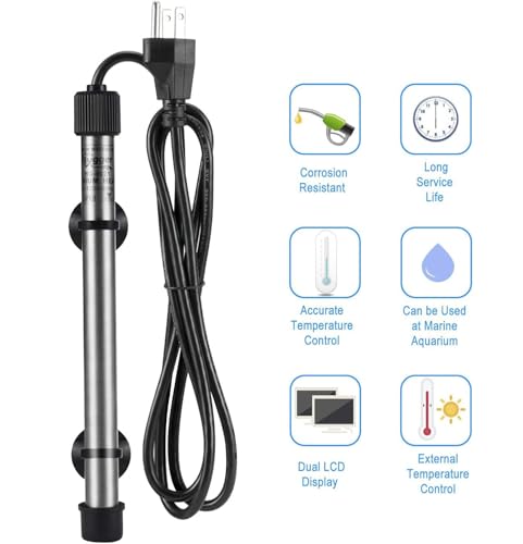 Image of hygger Pinpoint Saltwater Aquarium Heater with Digital Thermostat IC Temp Controller, Titanium Tube Submersible Fish Tank Heater for Coral Reef 500 Watt