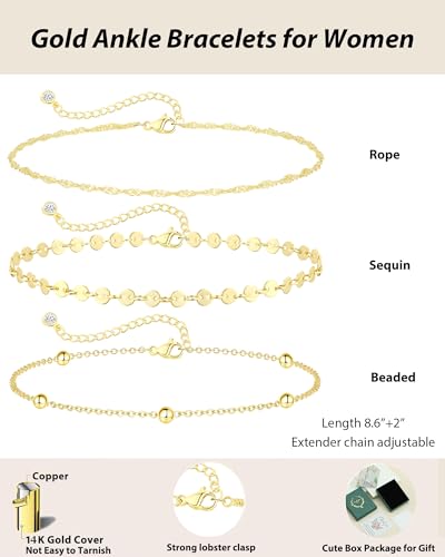 Image of ZHESHY Gold Silver Ankle Bracelets for Women 14K Gold Plated Anklets for Women Waterproof Cuban Link Heart Chain Anklets Set Non Tarnish Dainty Layered Anklet Bracelets for Women Summer Beach Jewelry