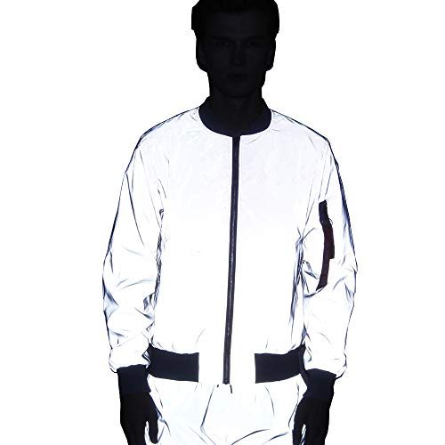 LZLRUN Men Reflective Jacket Night Reflect Light Hip Hop Bomber Jacket Women Zipper Flight Coats Casual Windbreaker