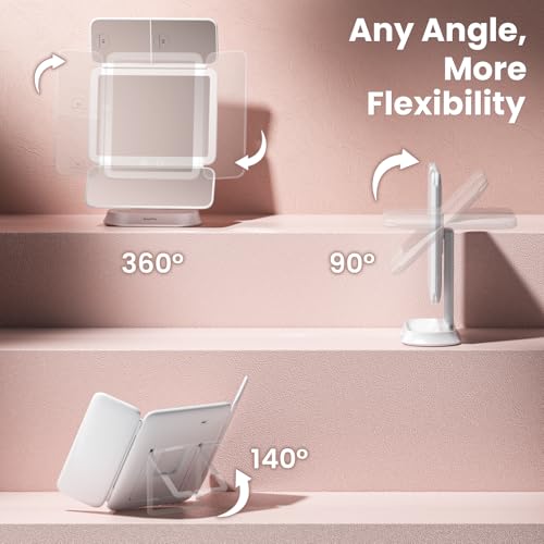 7X/5X/1X Lighted Makeup Mirror with Magnification, 360° Rotation & Detachable Travel Makeup Mirrors with 100 Led Lights, Portable Trifold Light Up Magnifying Mirror with 3 Lights Colors for Desktop - Image 2