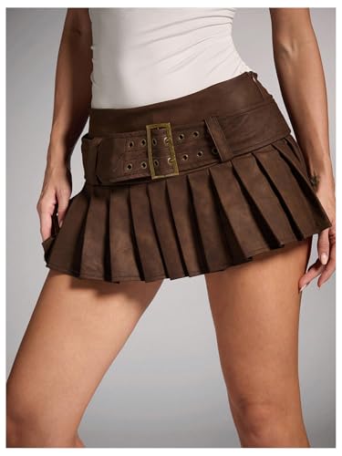 Floerns Women's Western Low Rise Pleated Skirt Buckle Belted Y2k Mini Skirt3