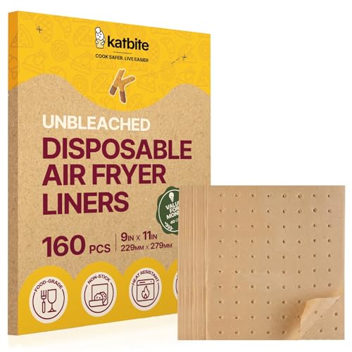 Katbite Air Fryer Parchment Paper Liners 160pcs Airfryer Liners Disposable 9x11 Inch Perforated...