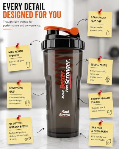 Image of Soul Stretch Storm Shaker for Gym Bottle -700ml | Protein Shaker Bottle | 100% Leakproof, BPA Free, Durable Gym Shaker | Cyclone Blender for Smooth Shakes (Black,Orange) (Orange)