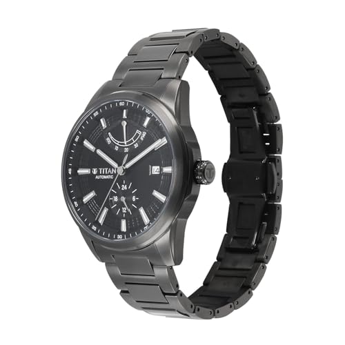 Image of Titan Aion Concealed Automatic Analog with Power Reserve Indicator and Black Dial Black Stainless Steel Strap Watch for Men - 90224QM01