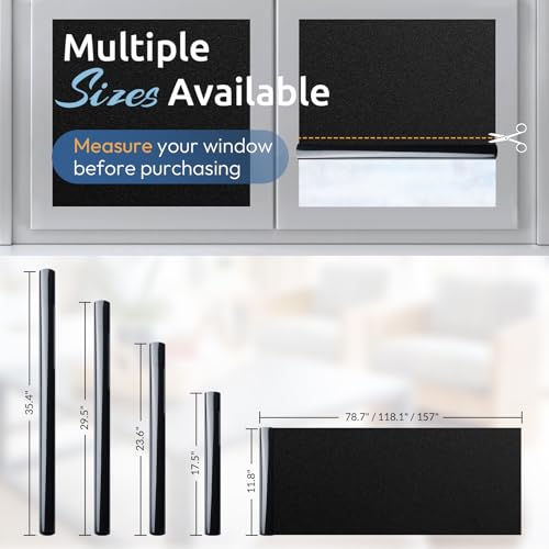 rabbitgoo Blackout Window Film, Black Out Window Film Privacy Day and Night, Blackout Glass Sticker Vinyl Covering for Glass Doors, Light Blocking UV Protection Dark Black 60x200 cm