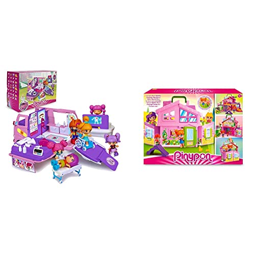 Pinypon- Ambulancia Mini muñecas, Multicolor & Casa Rosa Maletín, de muñecas Plegable Grande Habitaciones Diferentes y Accesorios de la Vida Diaria para Montar una Ciudad de minimuñecas