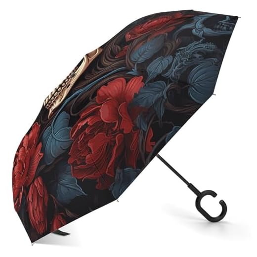 Best umbrella meme Skull Image Inverted Windproof Travel Umbrella