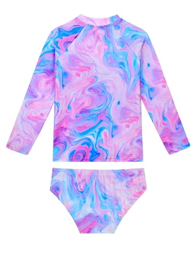 Image of Girls Swimsuit Long Sleeve Rush Guard Bathing Suit Swimwear with Bikini Bottom Sun Protection