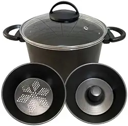 Novo Panela Banho Maria Legumes Pudim E Vapor Antiaderente Tampa Vidro (Preto)