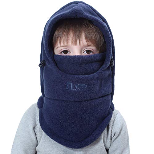 VJOLI Unisex Kinder Winter Mütze Jungen Mädchen Kapuzenschal, 5 in 1 Hut mit Warmen Schal Ski-Outdoor Sport Winter Schlupfmütze Cap 2-15 Jahren (Dunkelblau) (Blau) Cover