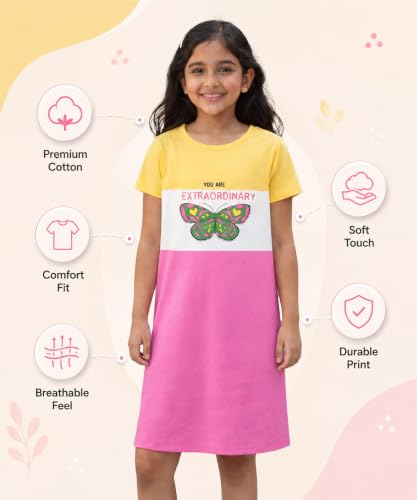 Image of KYDA KIDS 100% Pure Cotton Printed Round Neck Regular fit Half Sleeve Multicolor Long Top for Girls - (Pack of 1)