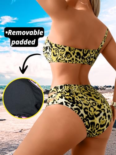 Cheetah Print Bikini Sets, One Shoulder Cut Out, Two Piece Cheeky Swimsuits High Leg Cut Bathing Suit for Women3