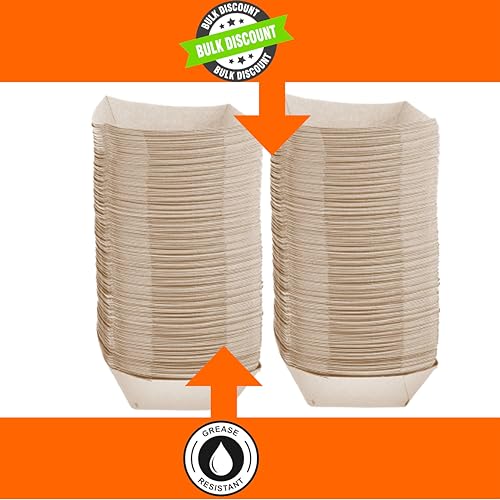 Mr Miracle Paper Food Trays, Kraft Paper. Medium (2.5LB). 50 Pack, Disposable, Recyclable Serving Boats.For Condiments, Snacks & Concession Food, Grease Ressistant