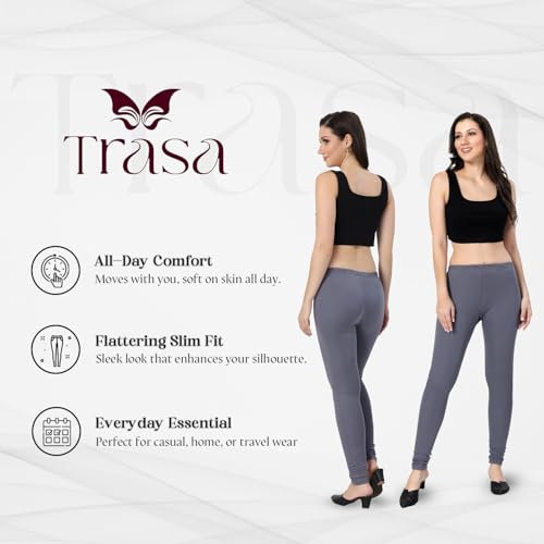 Image of TRASA Ultra Soft Cotton Churidar Solid Regular and Plus 35 Colours Leggings for Womens and Girls- Sizes :- M, L, XL, 2XL, 3XL, 4XL, 5XL, 6XL