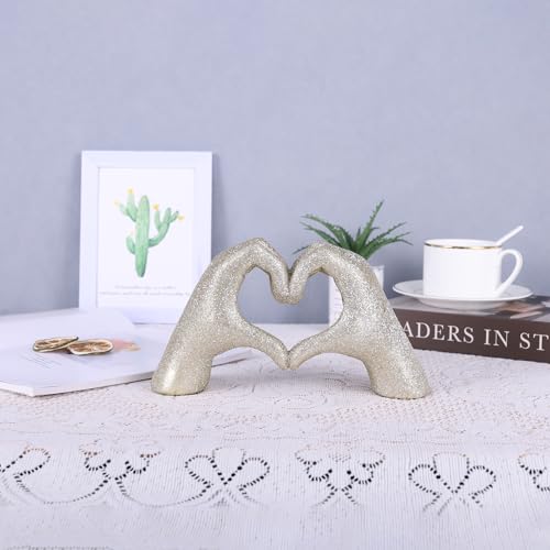 WUBIANJIE Shiny Heart Hands Sculpture Boho Living Room Decor, Aesthetic Shelf Decoration, Ideal for Coffee Table, Shelves, Home, Bedroom, Birthday, Wedding Table Decor, and Symbol of Love