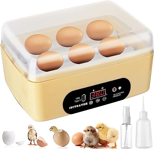 MCHERRY Incubadora automática de Huevos de gallina, 4 – 6 Mini Huevos de Aves de Corral con indicador de Humedad para controlar la Temperatura