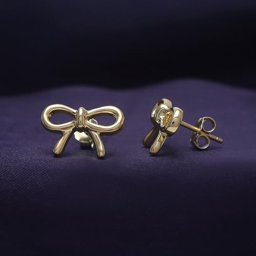 Bow Stud Earrings for Women 14K Gold Plated 925 Sterling Silver Dainty Minimalist Knot Studs Push Back Earrings Jewelry Gift for Her2
