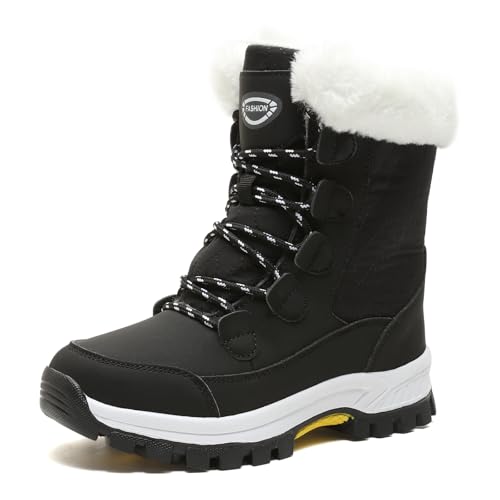 Womens Snow Boots Winter Waterproof Warm Fur Lined Mid Calf Booties Comfortable Outdoor Anti-Slip Ankle Boots Walking Winter Shoes