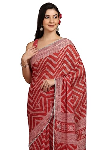 Image of MIRCHI FASHION Women Saree Leheriya Print Chiffon | Lightweight Traditional Sari for Farewell and Wedding Ceremonies with Unstitched Blouse Piece