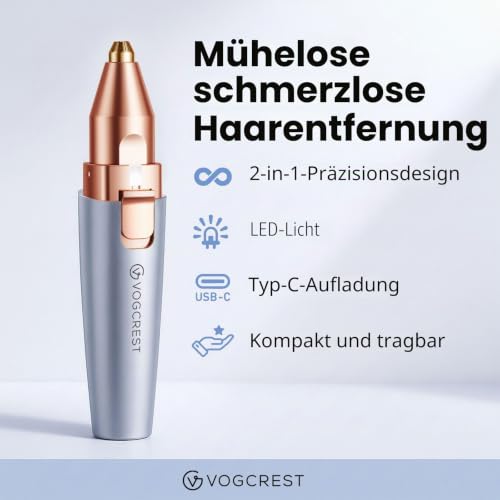 VG VOGCREST Augenbrauen-Gesichtstrimmer 2 in 1 Wiederaufladbare Gesichtshaarentfernung und Augenbrauenrasierer - Gesicht Lippen Körper… – Ansicht 2
