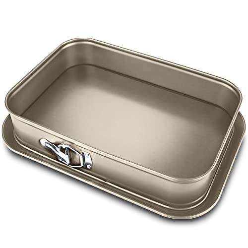 Springform eckig 35 x 24 cm, Backform rechteckig mit Flachboden, Tiramisu Form antihaftbeschichtet, Einfach zu bedienen und leicht zu reinigen, geeignet zum Backen zu Hause, Kuchenform eckig(Golden) Cover