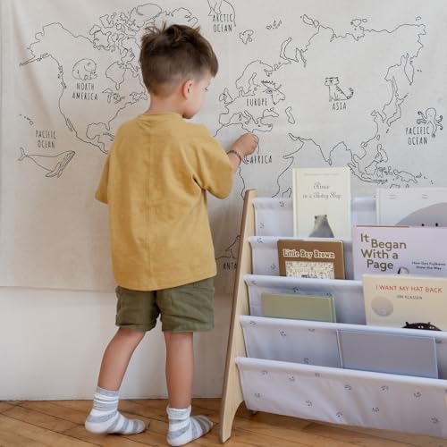 3 Sprouts Kinder Bücherregal aus Holz – Montessori Regal für Kinderzimmer - Heidelbeere Nebel