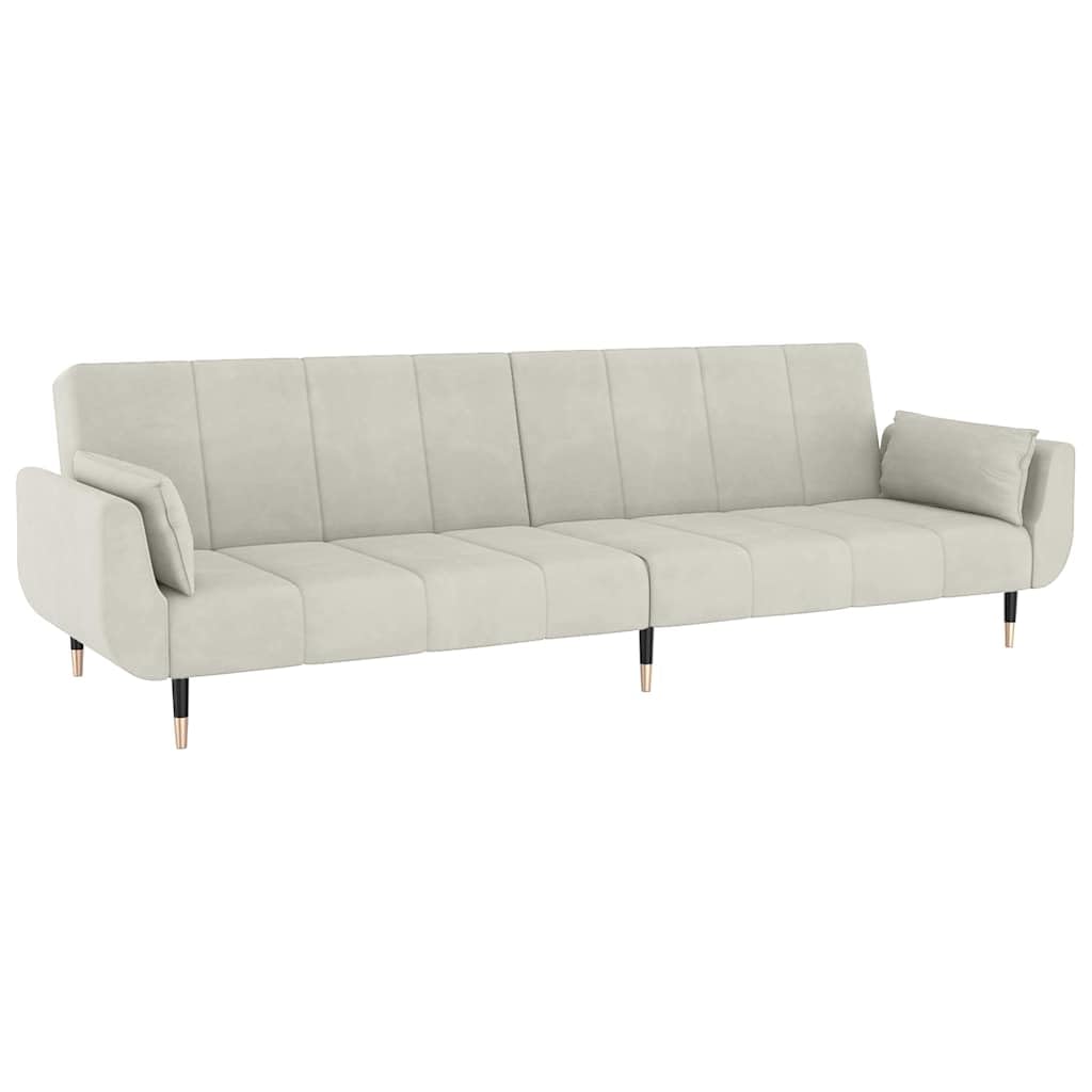 Sofa z funkcją spania 2-osobowa, kremowa, aksamitna, regulowana, 220 x 84,5 x 69 cm, z 2 poduszkami, do salonu i pokoju gościnnego, wytrzymałe łóżko składane