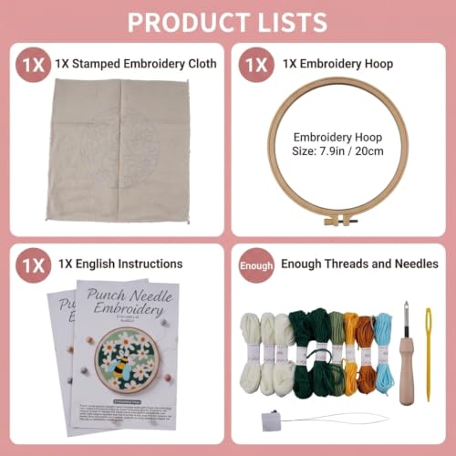 Image of PATPAT DIY Tufting Art Craft Kit Punch Needle Embroidery Set with Pattern Hoop Tools and Yarn for Creative Home Craft Activities