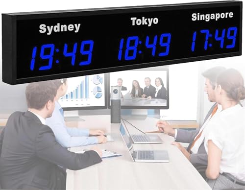 DMBBSAPBSH Orologio da Parete con Fusi Orari Mondiali, Orologio con fuso orario mondiale, orologio digitale multi-fuso orario con 3/4/5 città, formato 12/24 ore