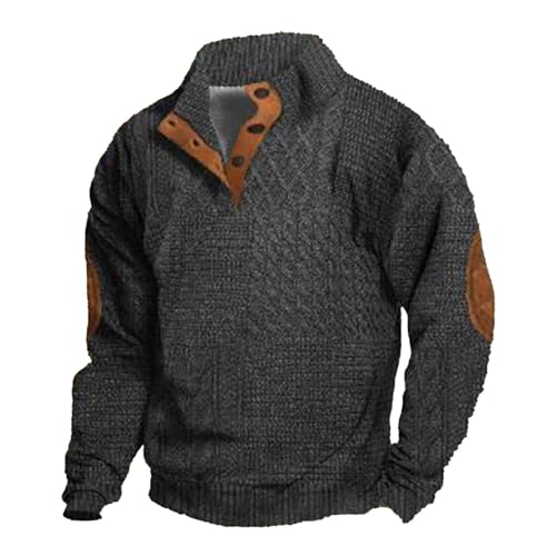 Mens Warm Corduroy Sweatshirt, Casual Stand Collar Quarter Fall Metal Button Pullover Sweaters Long Sleeve with Pockets