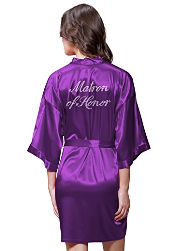 Satin Kimono Rhinestone Matron of Honor Robe (Large, Purple)