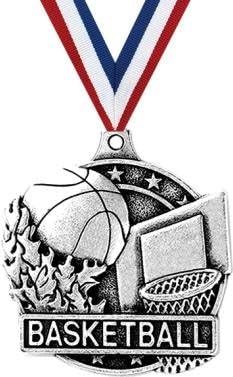 Crown Awards Basketball Medals - 2" Silver Basketball Flames Medals Prime