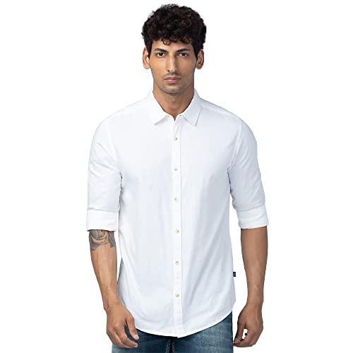 Image of Spykar Full Sleeves Cotton Blend Slim Fit Shirt for Men