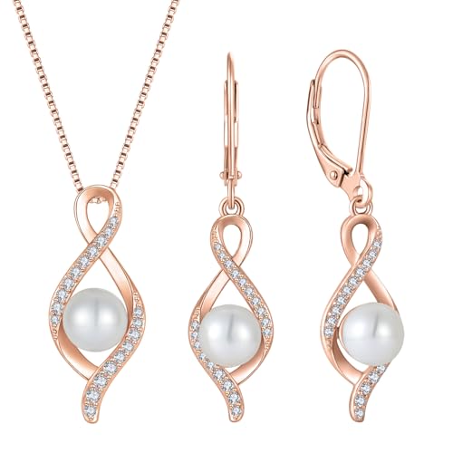 Inpasne 18K Rose Gold Plated Freshwater Pearl Jewelry Set for