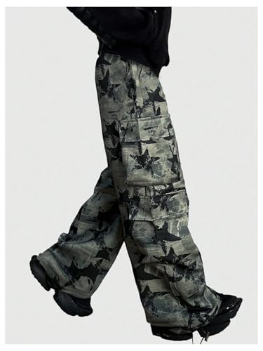Men's Graphic Star Print Cargo Pants Baggy Drawstring Waist Streetwear3