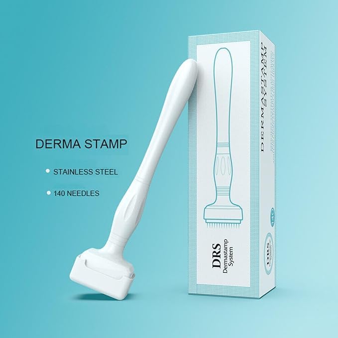Image of Derma Stamp for Hair Growth Titanium Coated Adjustable Needles 0.25mm to 3mm 140 Microneedling Stamp for Skin Repair Face Hair and Beard Growth Reduces Acne Scars Safe and Effective to Use