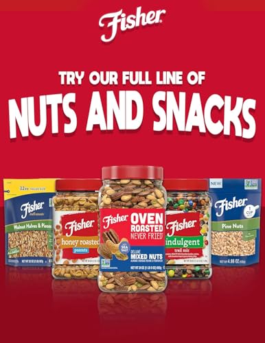 Image of Fisher Oven Roasted Never Fried Deluxe Mixed Nuts, 24 Ounces, Almonds, Cashews, Pecans, Pistachios, Healthy Snacks for Adults, Made With Sea Salt, No Added Oil, Trail Mix, Gluten Free (Pack of 2)