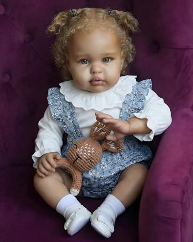 Muñeca Reborn Bebé Negra Realista 24" Azul Ojos miniatura 6
