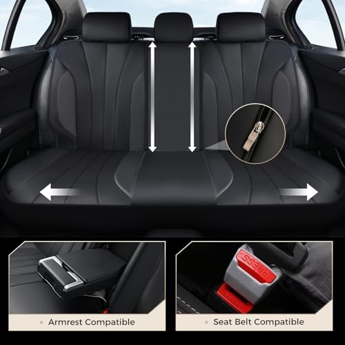Image of Coverado Automotive Front and Rear Seat Covers, Car Seat Covers Full Set, Leather Car Seat Covers Full Set 5 Seats, Airbag-Compatible, Spill-Proof Design, Black Seat Covers for SUV Sedan Truck