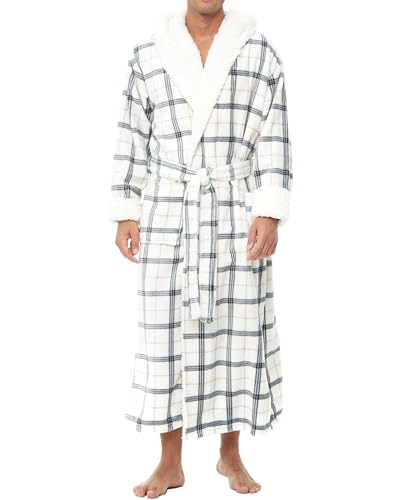 Alexander Del Rossa Plush Mens Robe with Hood, Hooded Big and Tall Robes for Men, Sherpa Fleece Robe for Men