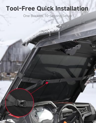 Image of KEMIMOTO Thick Glass Windshield Cover Protector Large Size Easy Installation Compatible with 2014-2023 RZR XP 1000 Snow Dust Reduction 800D Waterproof Fabric 10mm EVA Foam Soft Plush Inner Lining