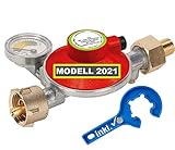 ✅ 30 mbar Gas-Sicherheits-Niederdruckregler für den Einsatz in Wohnwagen, Wohnmobilen und Booten (ausschließlich Süsswasser) - mit manueller Schlauchbruchsicherung (EFV) - 360°-drehbarem Manometer - Füllstandsindikator - Sicherheitsabblaseventil (PRV) inkl. CAGO Gasflaschenschlüssel/Gasregler-Löser mit Magnet