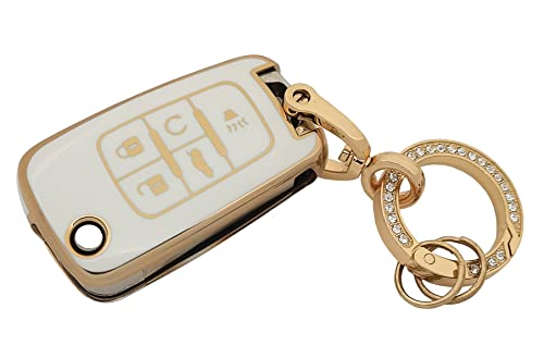 for Chevy Key Fob Cover with Keychain Soft TPU Full Protection Car Key Case Cover Compatible with Chevrolet Equinox Camaro Cruze Malibu Sonic Buick Terrain (White)