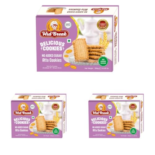 Image of Mid Break No Added Sugar Atta Biscuits 300g (Pack of 3) | 100% Whole Wheat Cookies | Healthy Tea-Time Snack | Eggless & Vegetarian Handmade Biscuits
