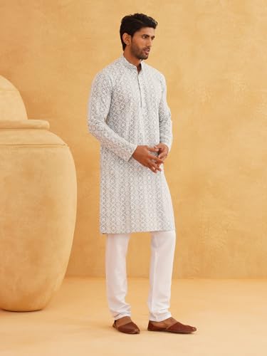 Image of SOJANYA (Since 1958 Men's Embroidered Sequinned Cotton Long Kurta